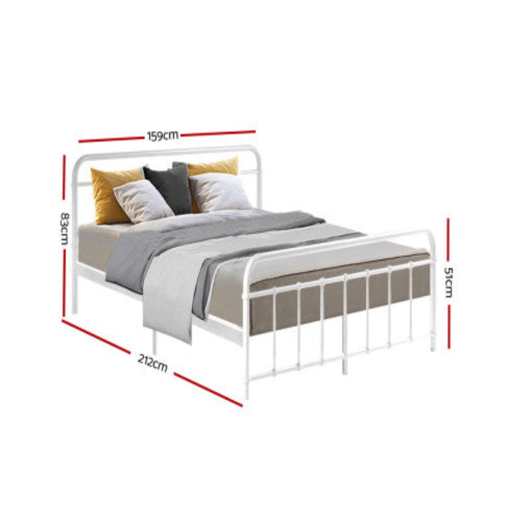 Artiss Bed Frame Metal Frames LEO - Queen (White) 2