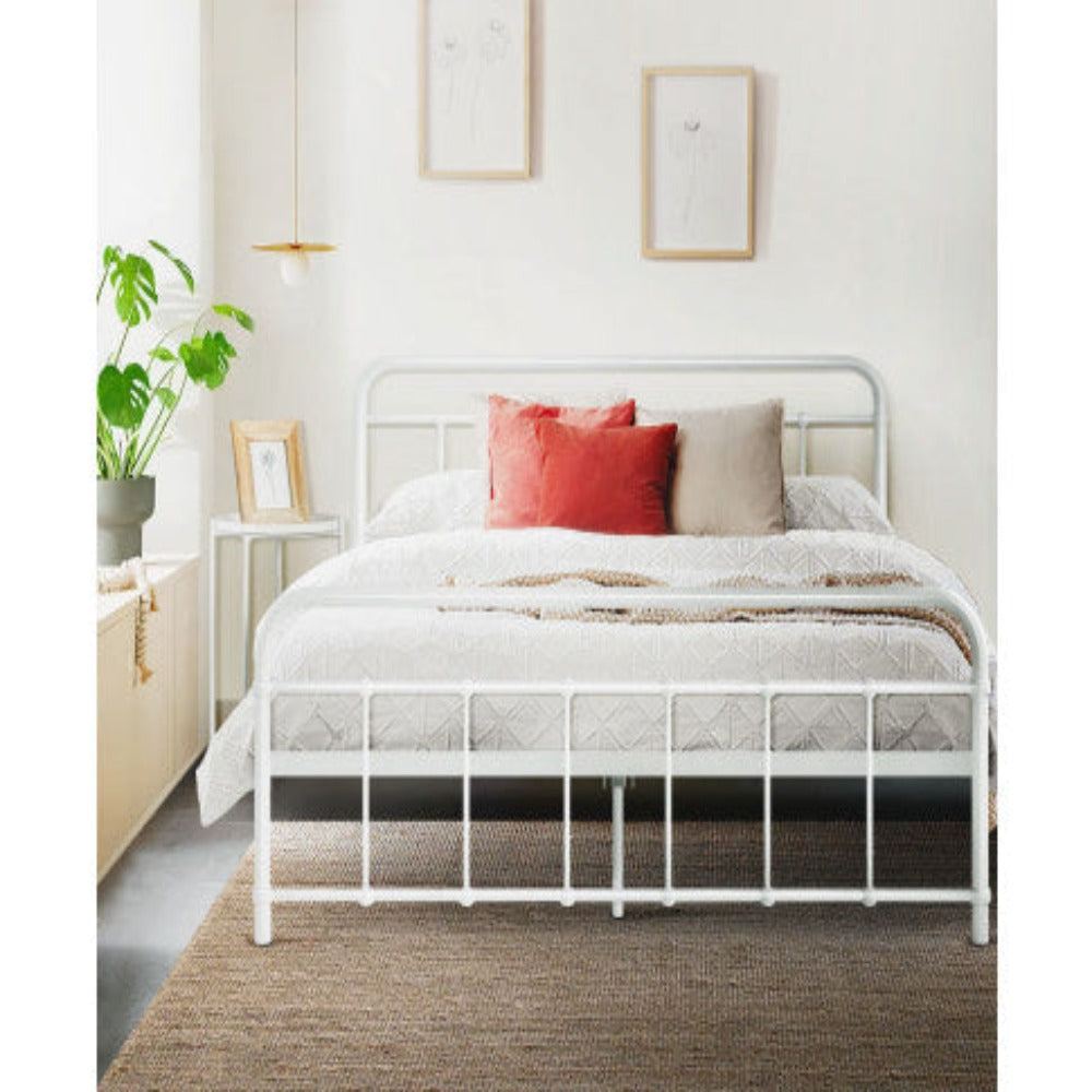 Artiss Bed Frame Metal Frames LEO - Queen (White) 8