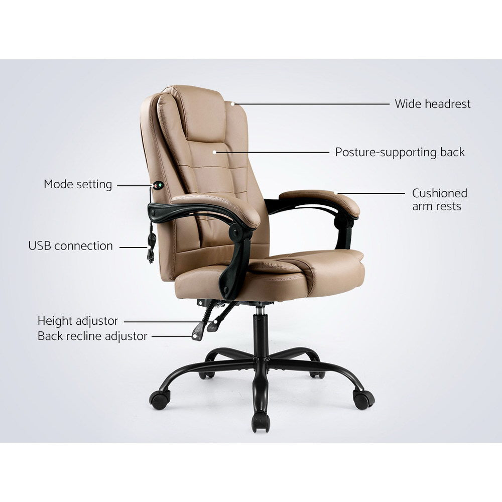 Quenak Artiss 2 Point Massage Office Chair PU Leather Espresso-houseofhyne