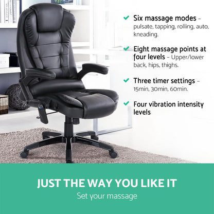 Vyrnex Artiss 8 Point Massage Office Chair Heated Seat Recliner PU Black-houseofhyne