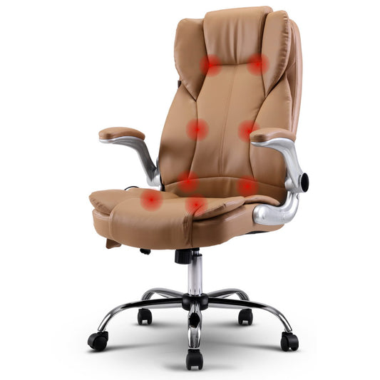 Vorlux Artiss 8 Point Massage Office Chair PU Leather Espresso-houseofhyne