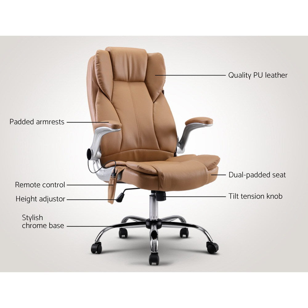 Vorlux Artiss 8 Point Massage Office Chair PU Leather Espresso-houseofhyne