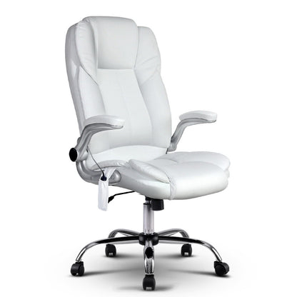 Xenlok Artiss 8 Point Massage Office Chair PU Leather White-houseofhyne