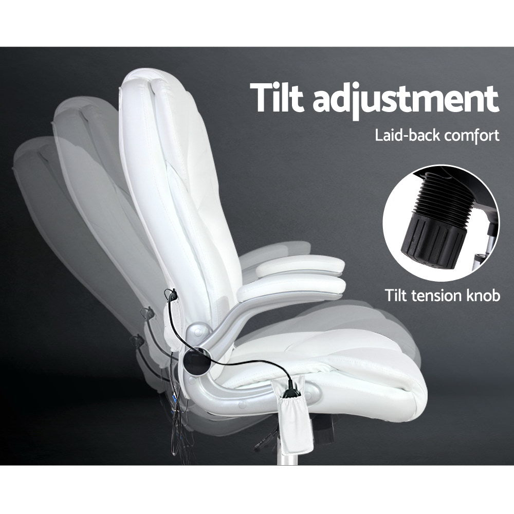 Xenlok Artiss 8 Point Massage Office Chair PU Leather White-houseofhyne