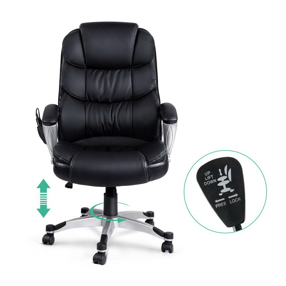 Frilnex Artiss 8 Point Massage Office Chair Heated Seat PU Black-houseofhyne