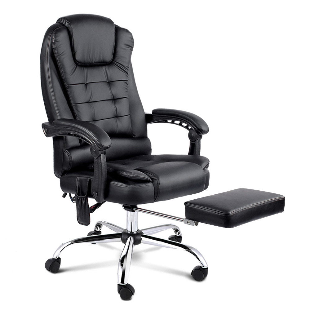 Klornex Artiss 8 Point Massage Office Chair PU Leather Footrest Black-houseofhyne