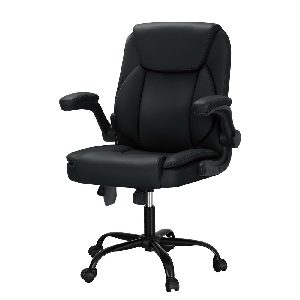 Xenrik Artiss 2 Point Massage Office Chair Leather Mid Back Black-houseofhyne