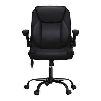 Xenrik Artiss 2 Point Massage Office Chair Leather Mid Back Black-houseofhyne