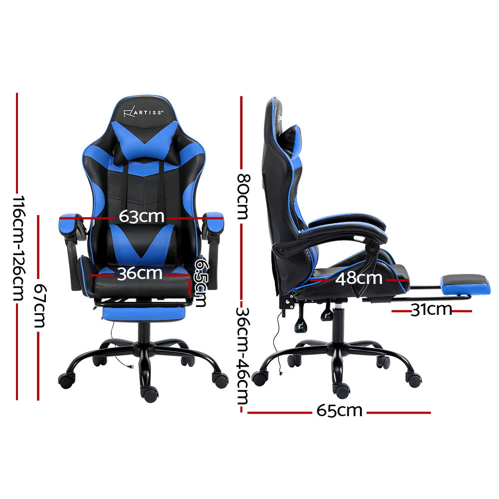 Gryvix Artiss 2 Point Massage Gaming Office Chair Footrest Blue-houseofhyne