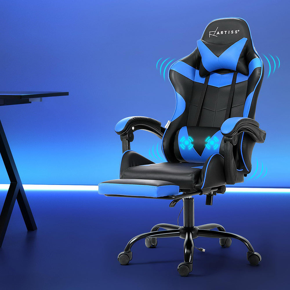 Gryvix Artiss 2 Point Massage Gaming Office Chair Footrest Blue-houseofhyne