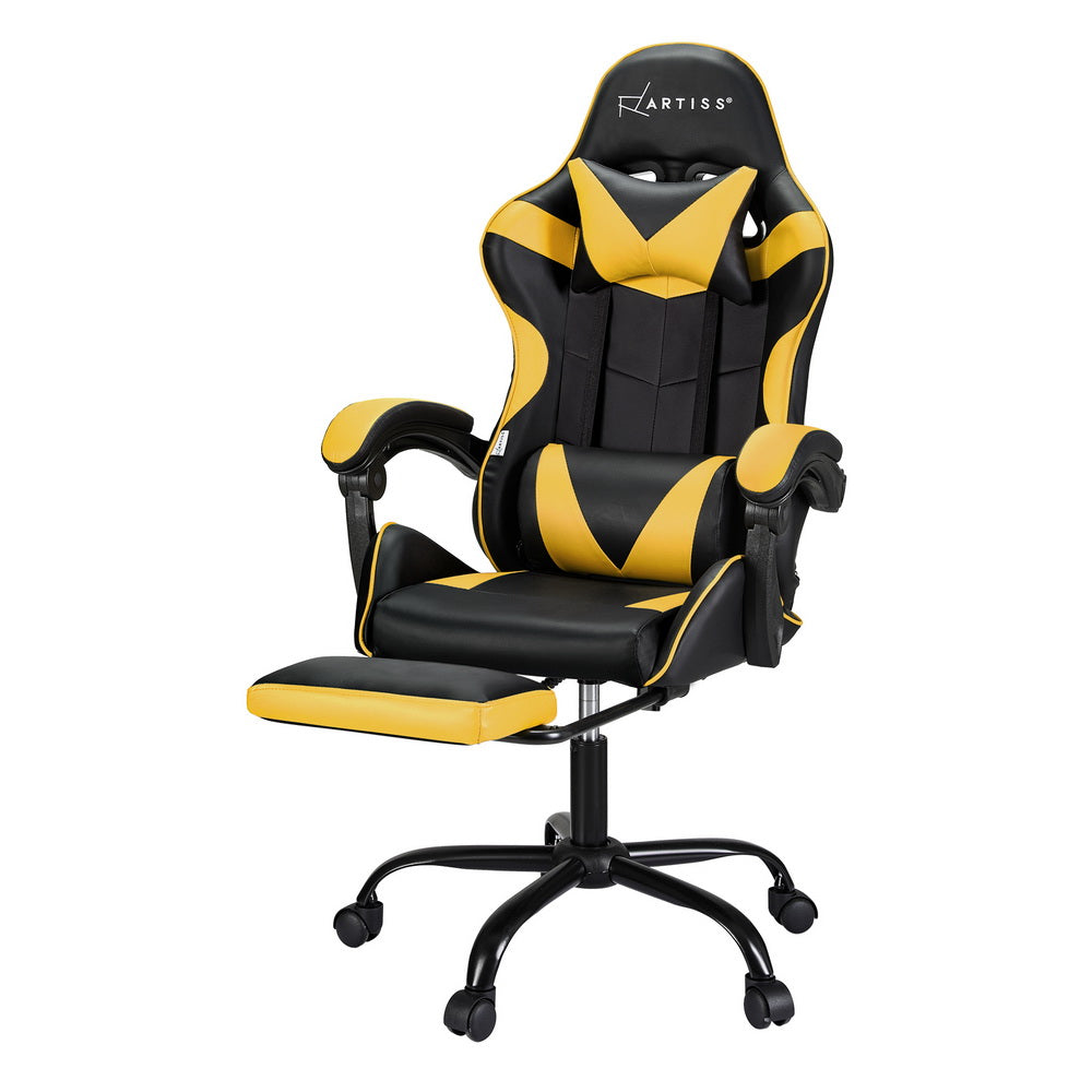 Yelvox Artiss 2 Point Massage Gaming Office Chair Footrest Yellow-houseofhyne