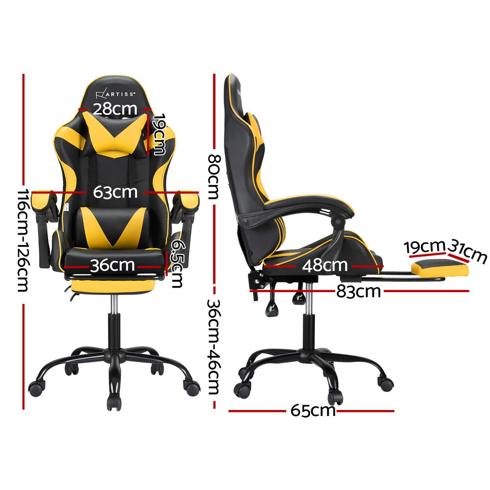 Yelvox Artiss 2 Point Massage Gaming Office Chair Footrest Yellow-houseofhyne