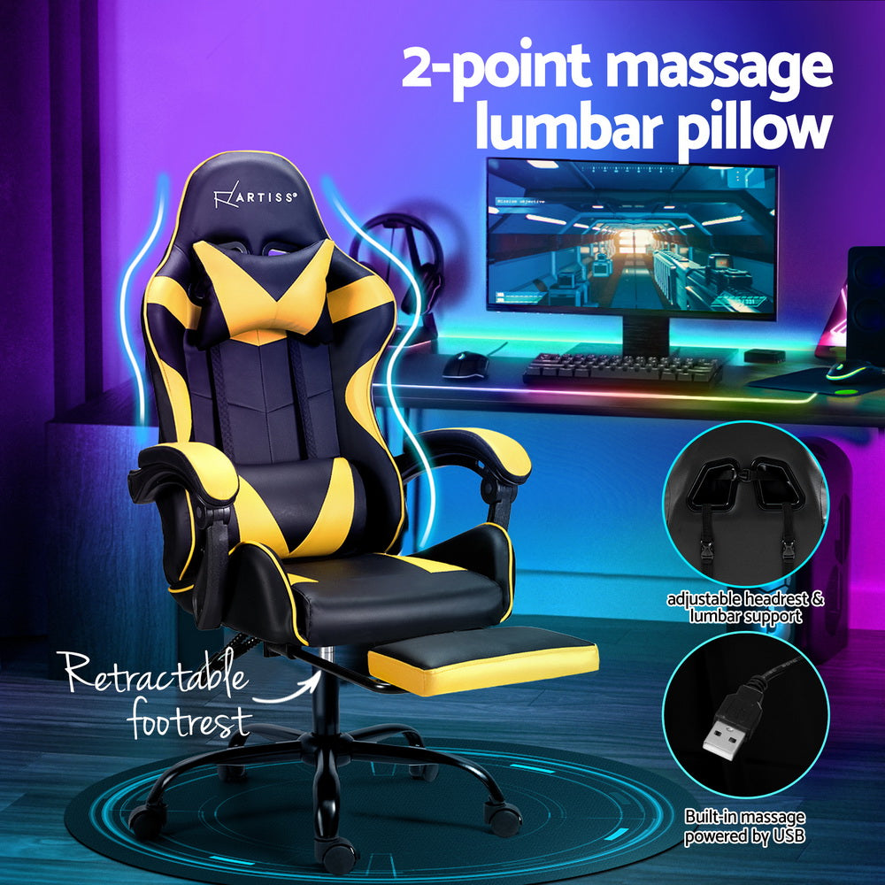 Yelvox Artiss 2 Point Massage Gaming Office Chair Footrest Yellow-houseofhyne