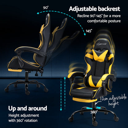 Yelvox Artiss 2 Point Massage Gaming Office Chair Footrest Yellow-houseofhyne