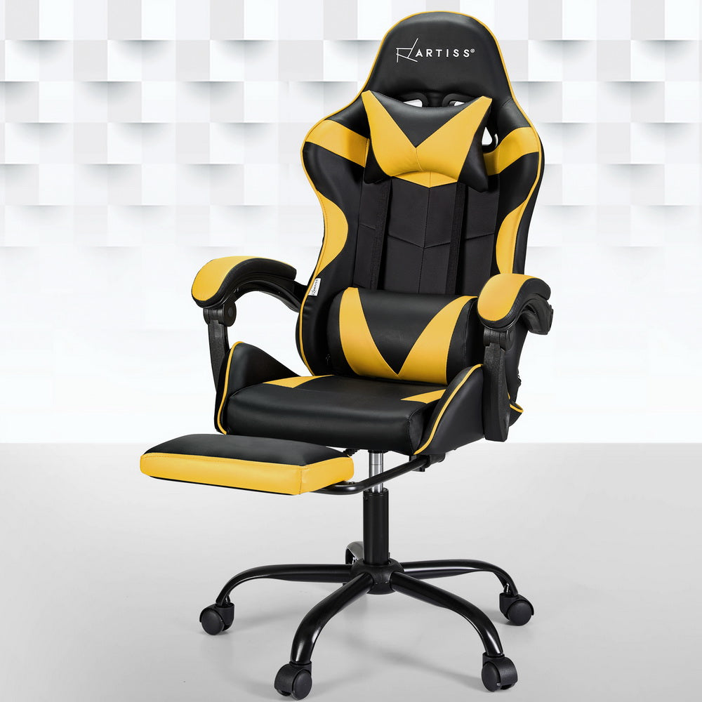 Yelvox Artiss 2 Point Massage Gaming Office Chair Footrest Yellow-houseofhyne