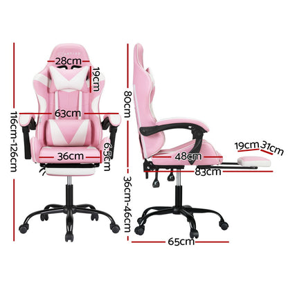 Frilnok Artiss 2 Point Massage Gaming Office Chair Footrest Pink-houseofhyne