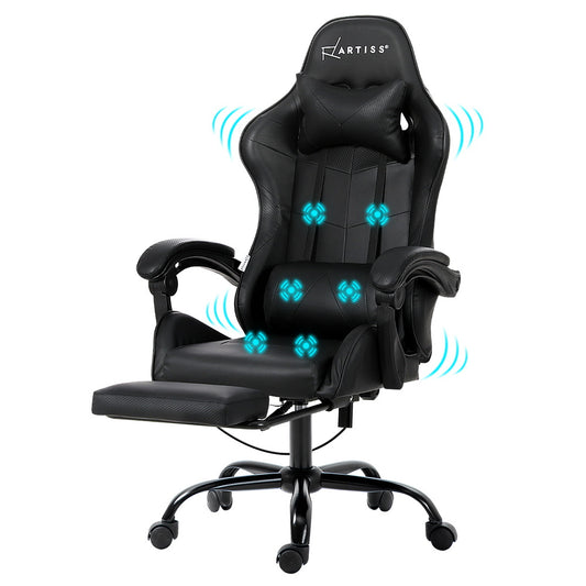 Yornex Artiss 6 Point Massage Gaming Office Chair Footrest Black-houseofhyne