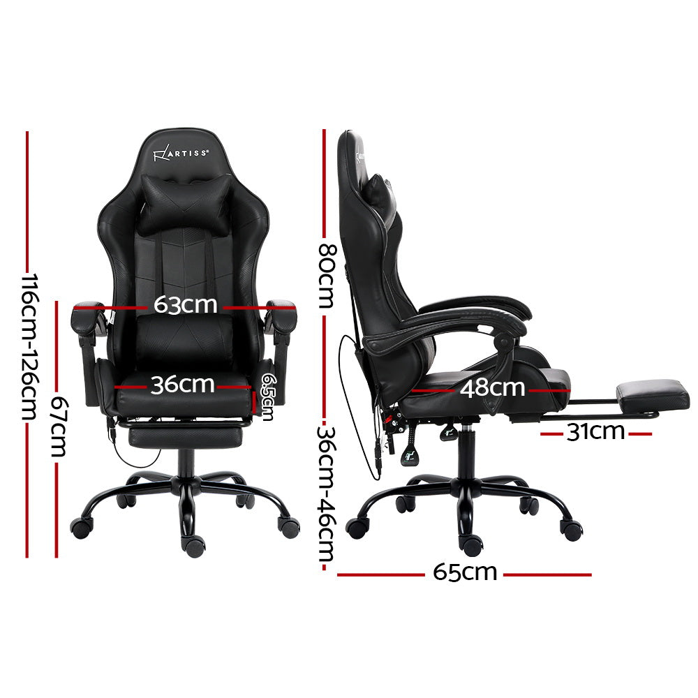 Yornex Artiss 6 Point Massage Gaming Office Chair Footrest Black-houseofhyne