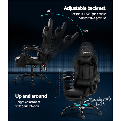 Yornex Artiss 6 Point Massage Gaming Office Chair Footrest Black-houseofhyne