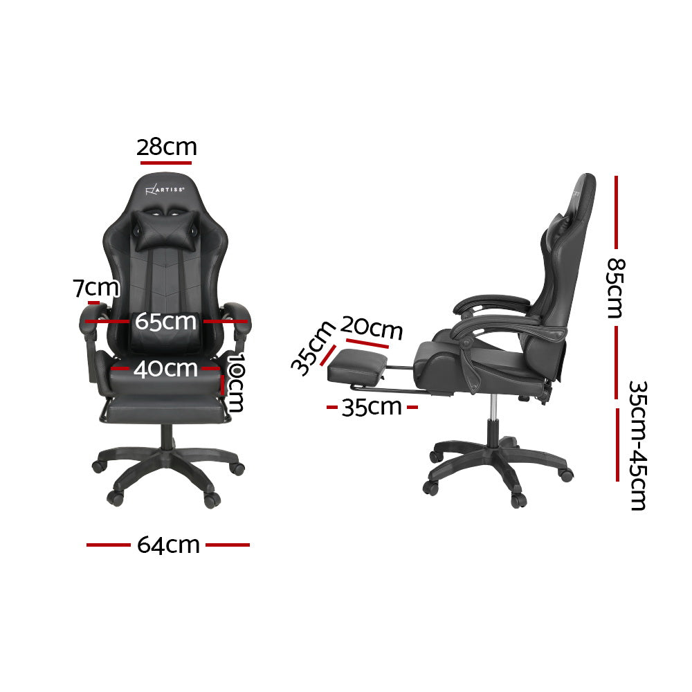 Blorvak Artiss 6 Point Massage Gaming Office Chair 7 LED Footrest Black-houseofhyne