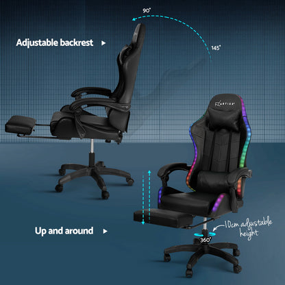 Blorvak Artiss 6 Point Massage Gaming Office Chair 7 LED Footrest Black-houseofhyne