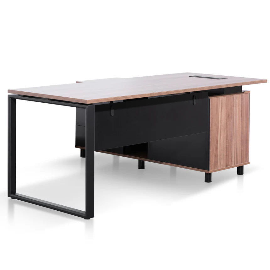 Myrlox Round Office Meeting Table - Walnut with Black Base - House of Hyne