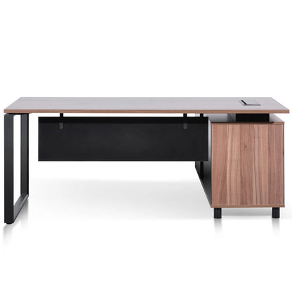 Myrlox Round Office Meeting Table - Walnut with Black Base - House of Hyne