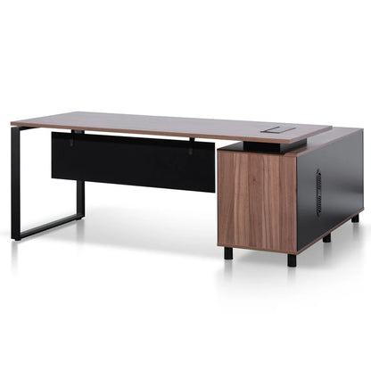 Myrlox Round Office Meeting Table - Walnut with Black Base - House of Hyne