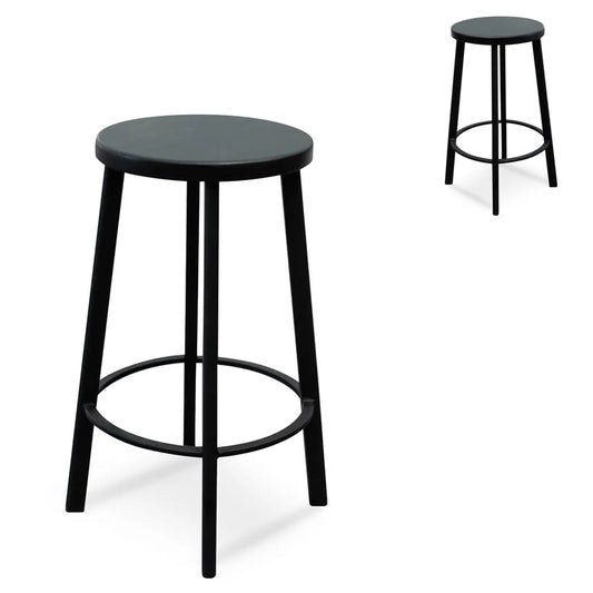 Mystical 65cm Bar Stool With Black Timber Seat - Black Frame (Set of 2) - House of Hyne