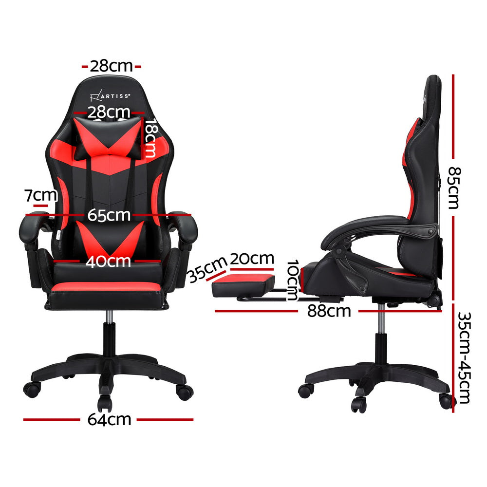 Nebulon Artiss 6 Point Massage Gaming Office Chair 7 LED Footrest Red - House of Hyne