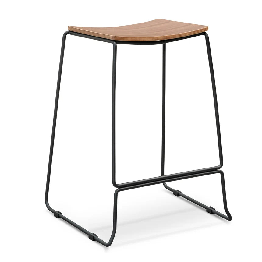 Nebulon Bar Stool With Walnut Timber Seat - Black Frame - House of Hyne