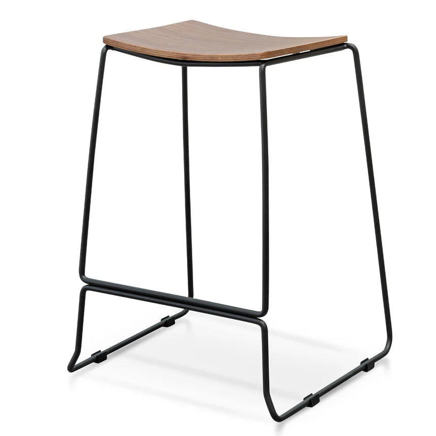 Nebulon Bar Stool With Walnut Timber Seat - Black Frame - House of Hyne