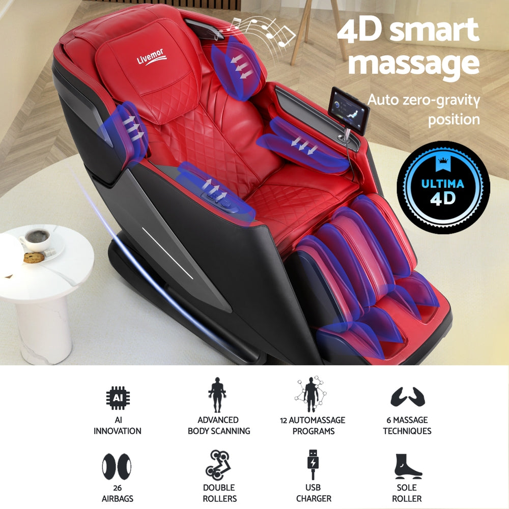 Nebulon Livemor 4D Massage Chair Electric Recliner Home Massager Red - House of Hyne