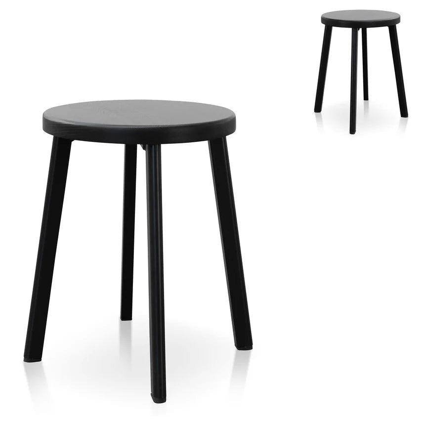 Nexaron 46cm Wooden Seat Low Stool - Full Black (Set of 2) - House of Hyne