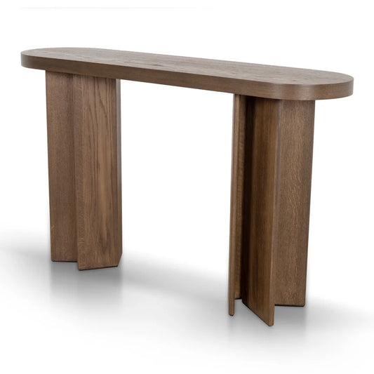 Nova 1.3m Pill Shape Console Table - Caramel Oak - House of Hyne