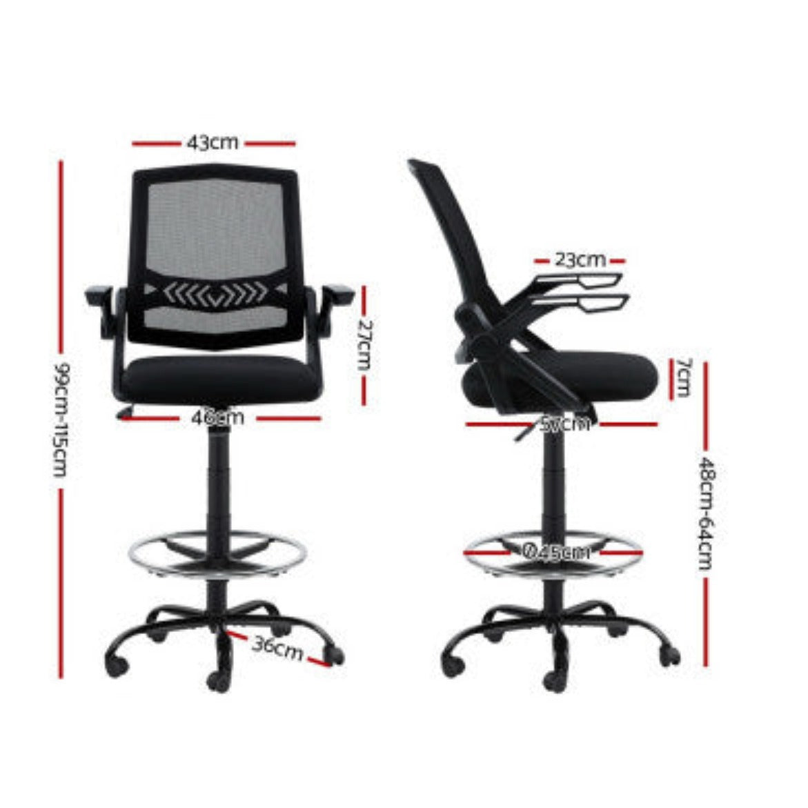 Artiss Office Chair Drafting Stool Mesh Chairs Black 2