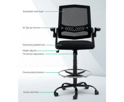 Artiss Office Chair Drafting Stool Mesh Chairs Black 4