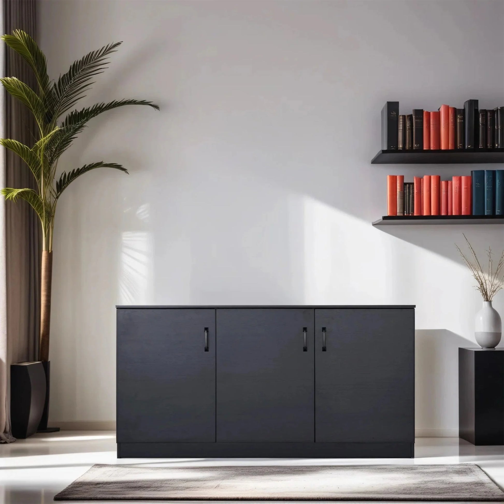 Qyphos Burkardt Large 3 Door Sideboard In Black Oak - House of Hyne