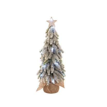 Orvian Snow Pine LED Burlap Table Top Tree w Star White (40cmH) Set of 2 - House of Hyne