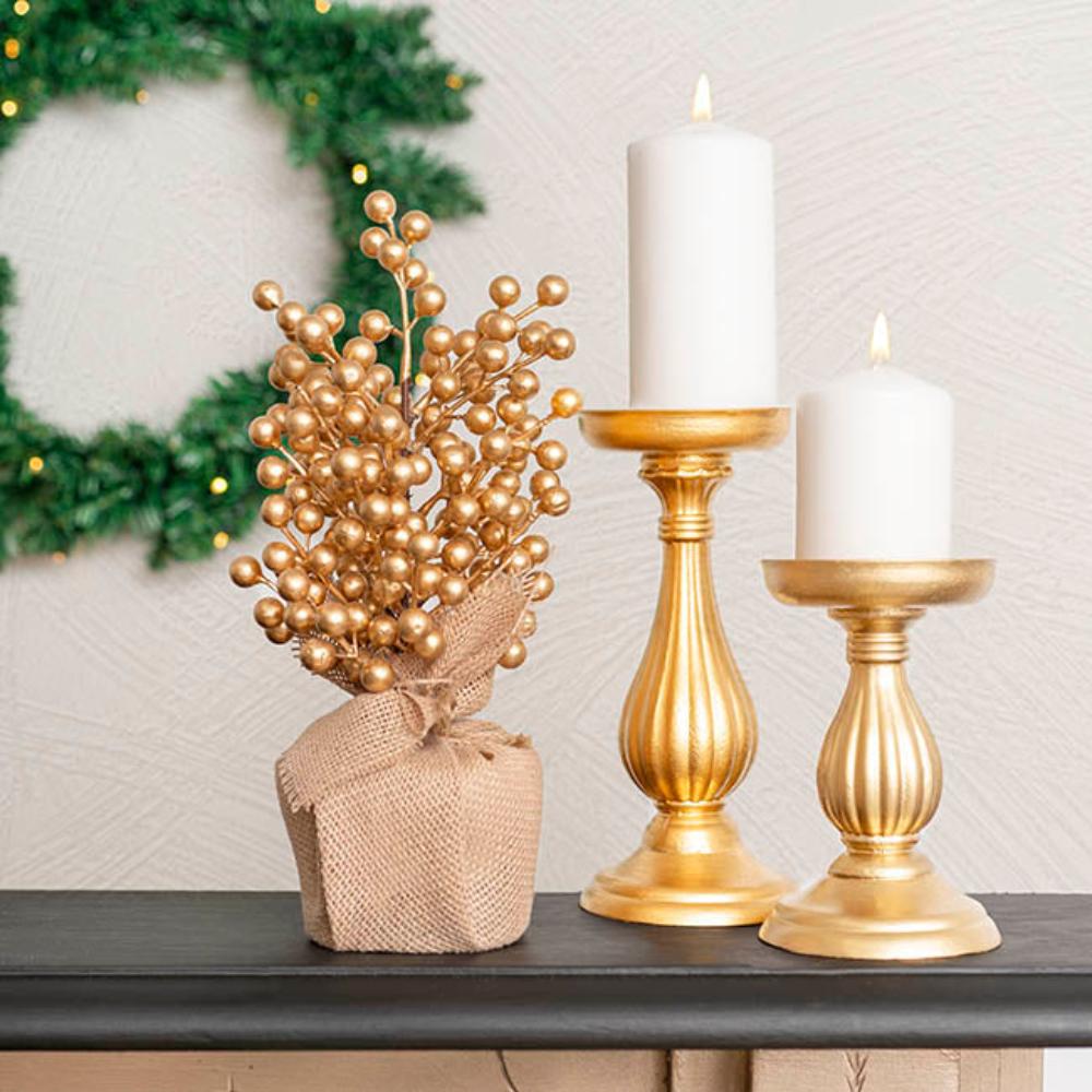 Ploxi Wooden Pillar Candle Holder Gold (10.5x10.5x24cmH) Set of 3 - House of Hyne