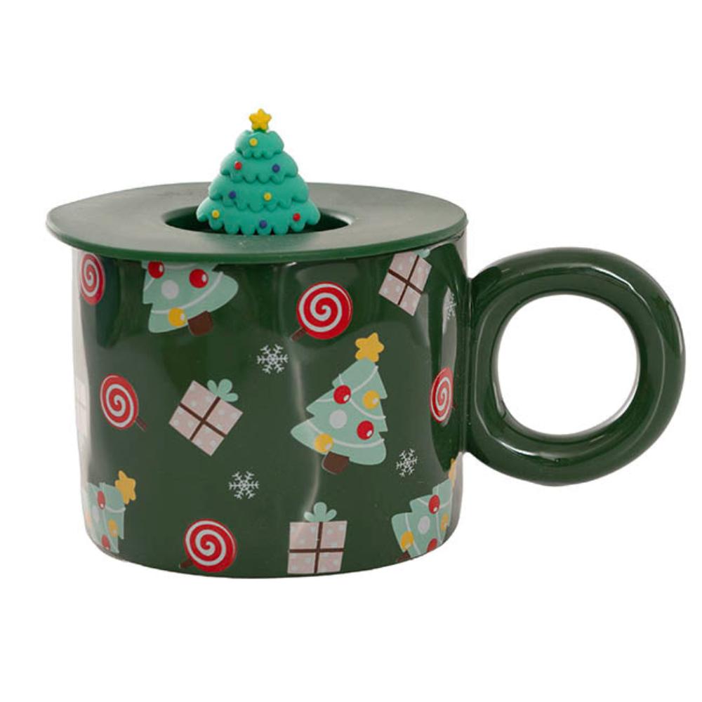 Qarnok Christmas Tree Mug w Lid Green (9.5cmDx13cmH) Set of 2 - House of Hyne