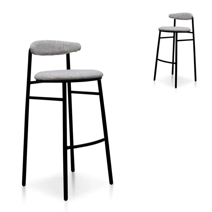 Quarvax  65cm Fabric Bar Stool - Silver Grey and Black Legs (Set of 2) - House of Hyne