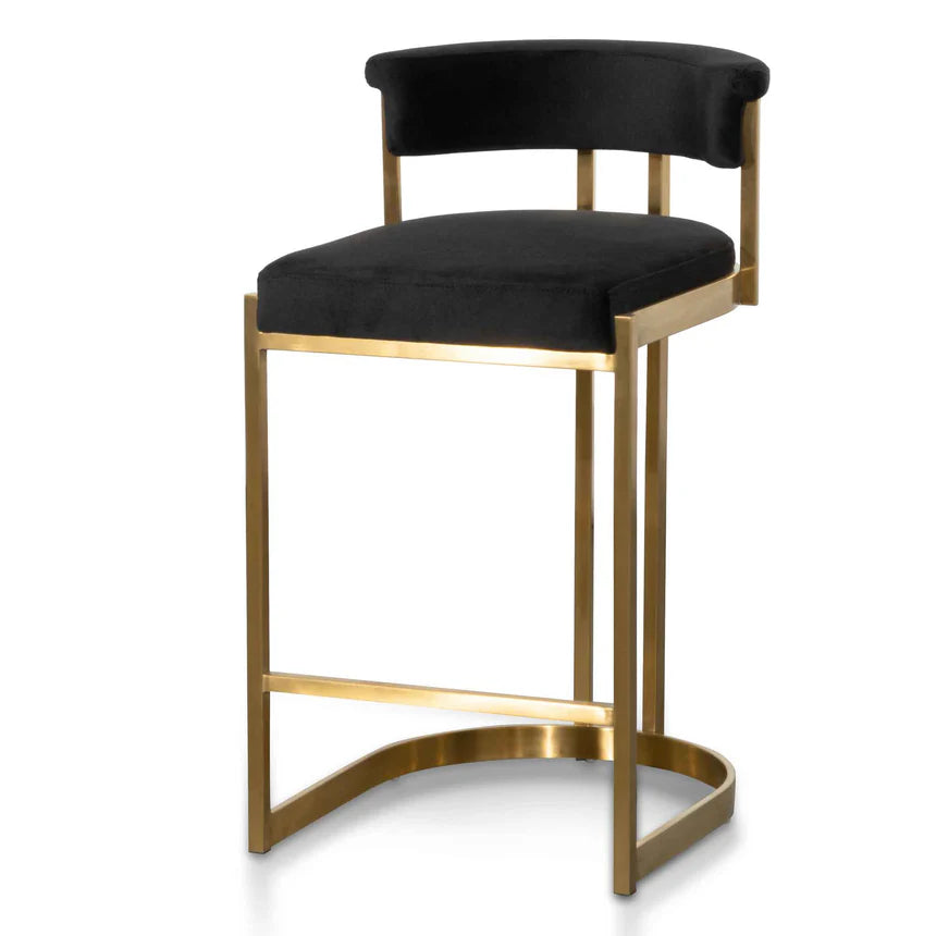 Quasarion  Black Velvet Bar Stool - Golden Base - House of Hyne