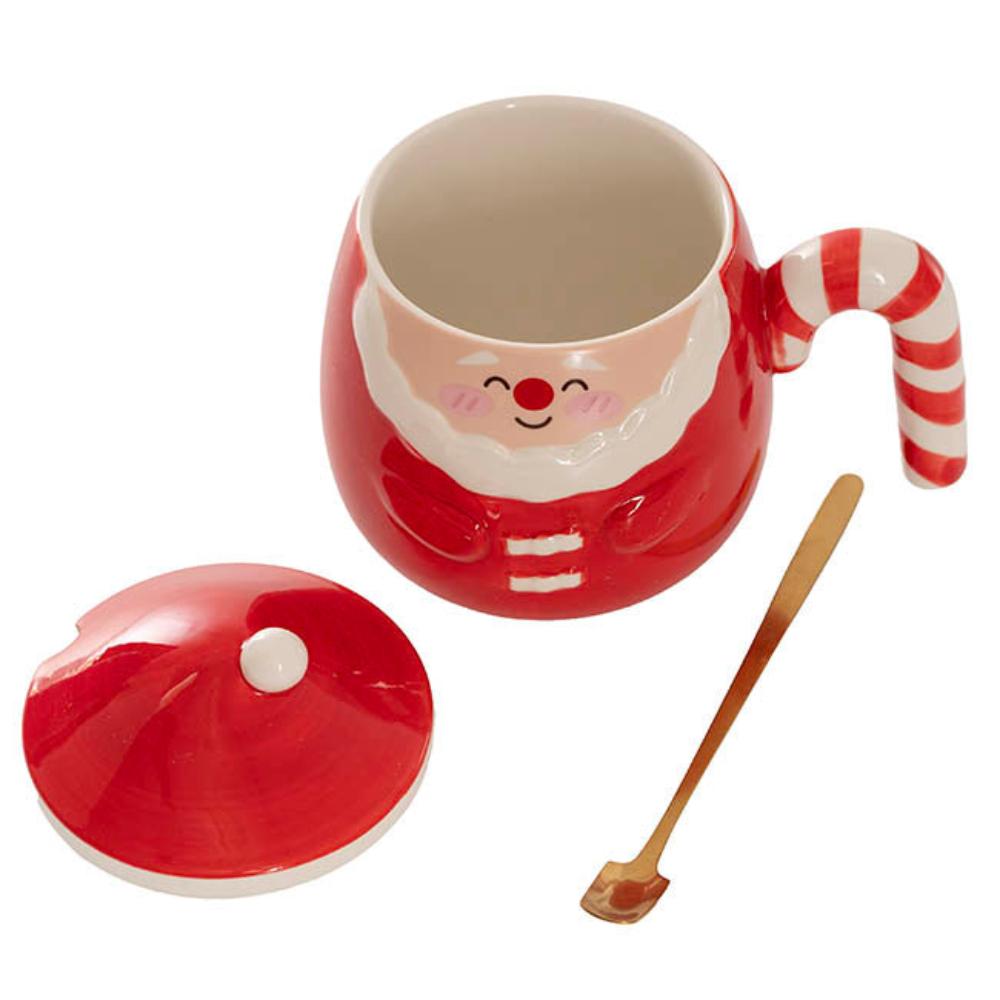 Qulthor Santa Mug w Candy Handle & Spoon Red (8cmDx14cmH) Set of 4  - House of Hyne