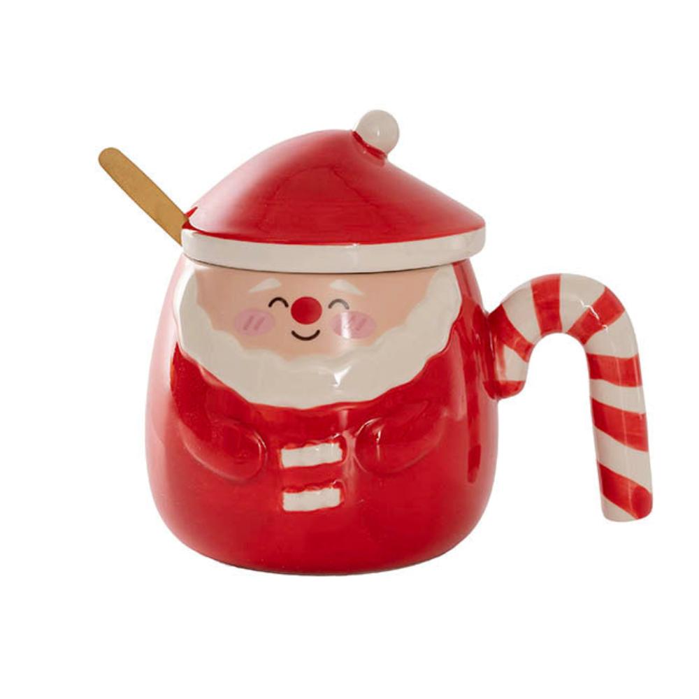 Qulthor Santa Mug w Candy Handle & Spoon Red (8cmDx14cmH) Set of 4  - House of Hyne