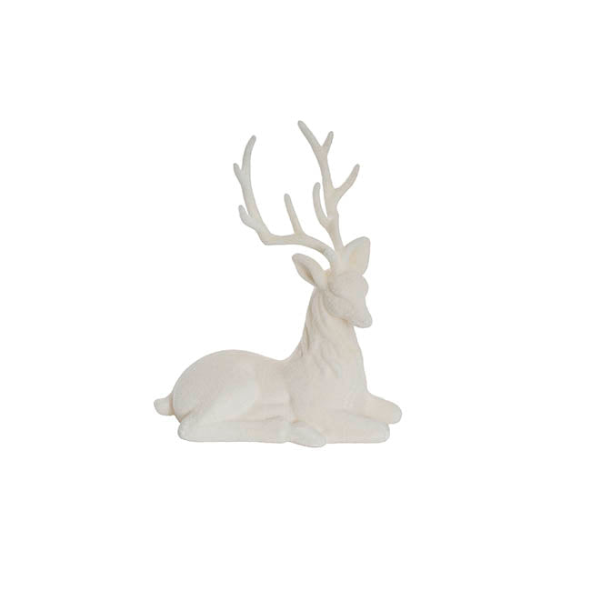 Quorvian Sitting Flocked Reindeer White (18x25cmH) Set of 3- House of Hyne