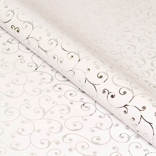 Qylox Wrapping Paper Elegant Swirls Gloss Silver Foil (70cmx25m) - House of Hyne