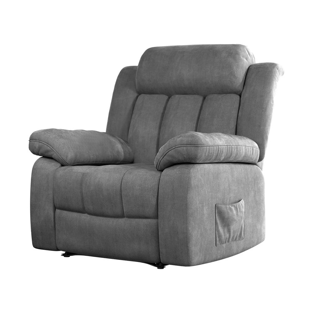 Gralvik Artiss Recliner Chair Electric Massage Chair Velvet Lounge Sofa Heated Grey-houseofhyne