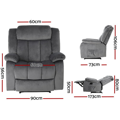 Gralvik Artiss Recliner Chair Electric Massage Chair Velvet Lounge Sofa Heated Grey-houseofhyne