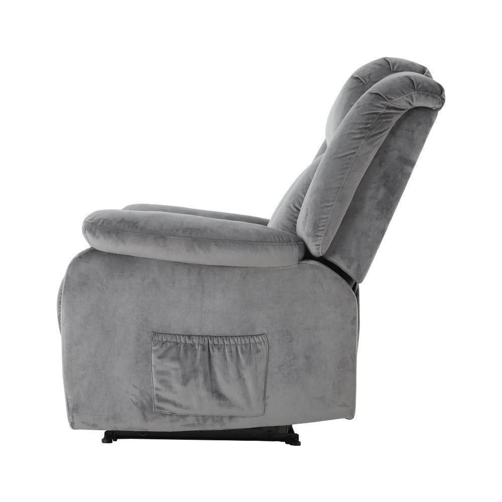 Gralvik Artiss Recliner Chair Electric Massage Chair Velvet Lounge Sofa Heated Grey-houseofhyne